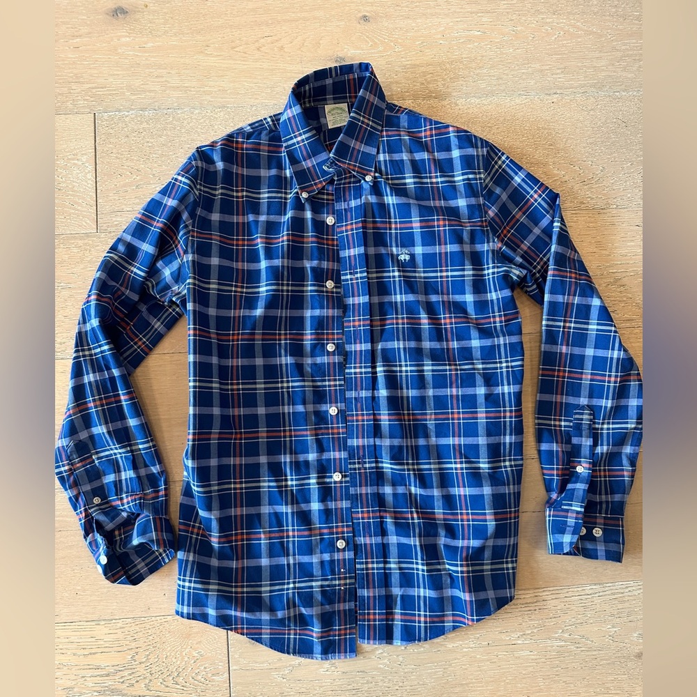 Brooks Brothers Milano Non-iron orange and blue shirt M